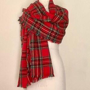 OLD NAVY  Fringed Red Plaid Blanket Scarf/Shawl. One Size.